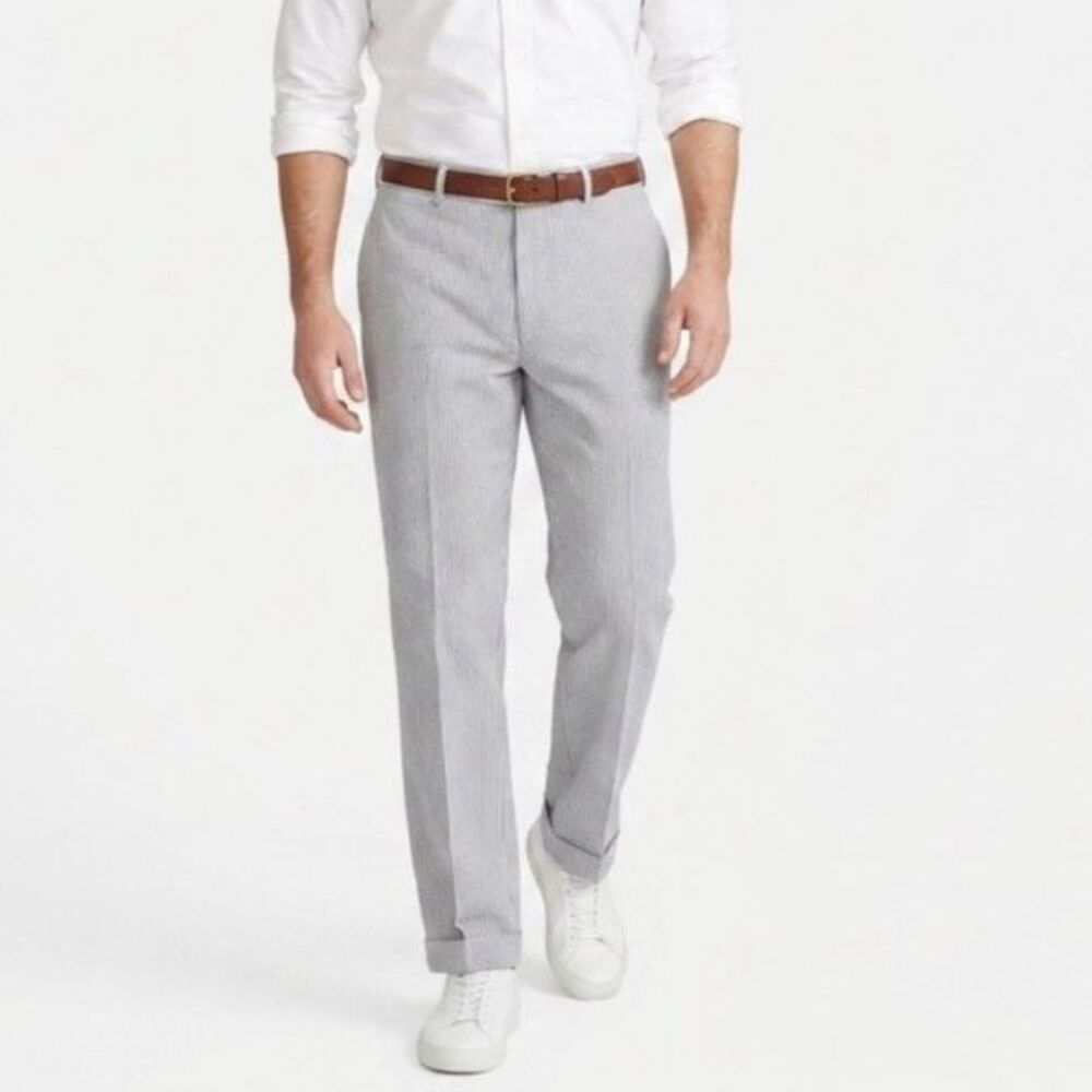 Brooks Brothers Men's Navy White Pinstripe Flat Front Cuffed Pants Size 34 X 30